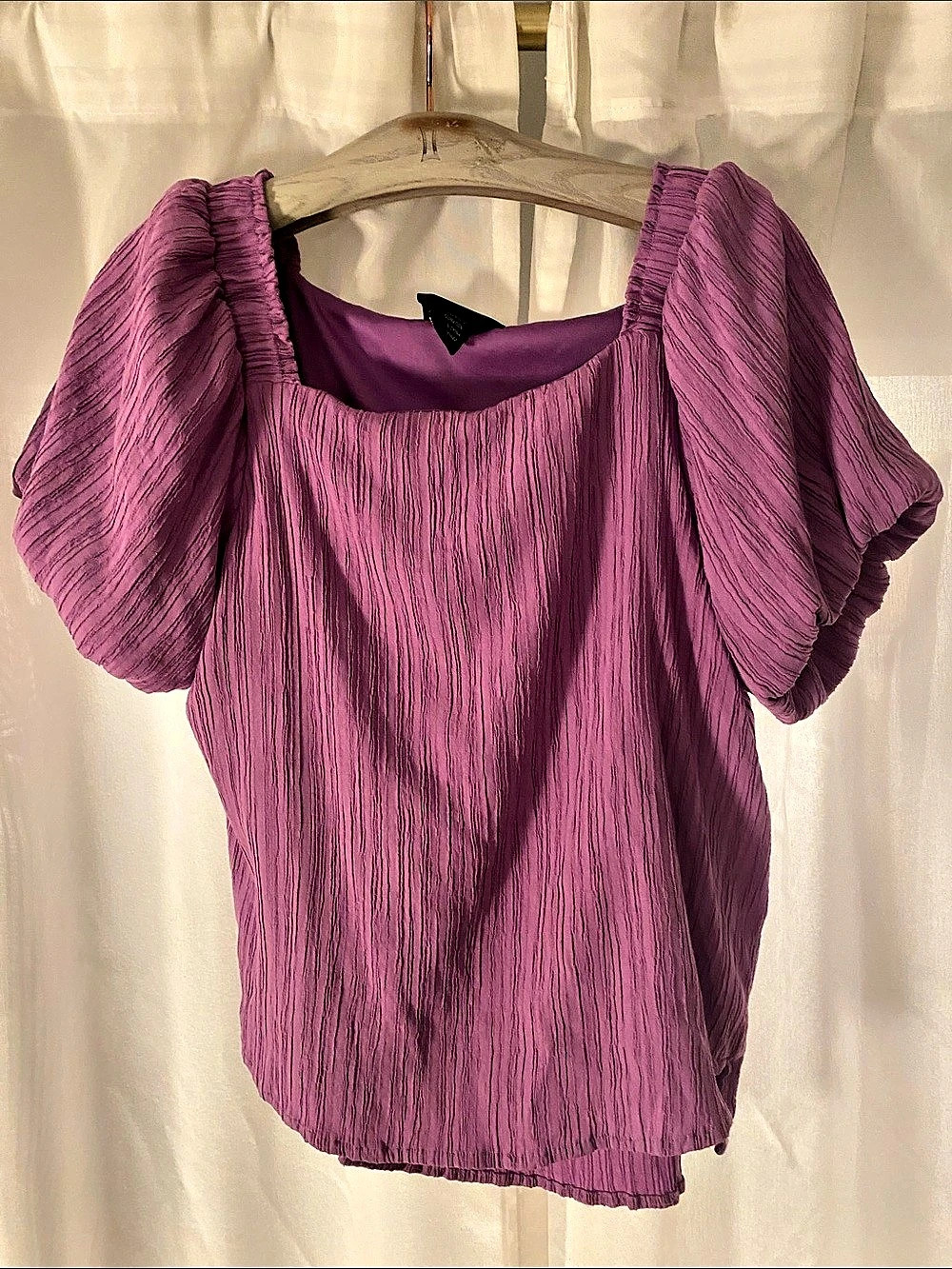 LIV LOS ANGELES Square Neck Puff Sleeve Textured Blouse Purple Large
